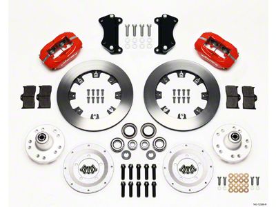 Chevy Wilwood Front Disc Brake Kit, Drop Spindle, Red Powder Coat Caliper, Plain Face Rotor,12.19, Forged Dynalite Big Brake Series 55-57