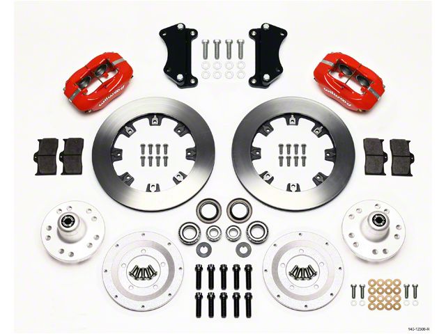 Chevy Wilwood Front Disc Brake Kit, Drop Spindle, Red Powder Coat Caliper, Plain Face Rotor,12.19, Forged Dynalite Big Brake Series 55-57