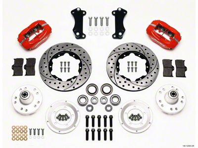 Chevy Wilwood Front Disc Brake Kit, Drop Spindle, Red Powder Coat Caliper, SRP Rotor,11.00, Forged Dynalite Pro Series 55-57