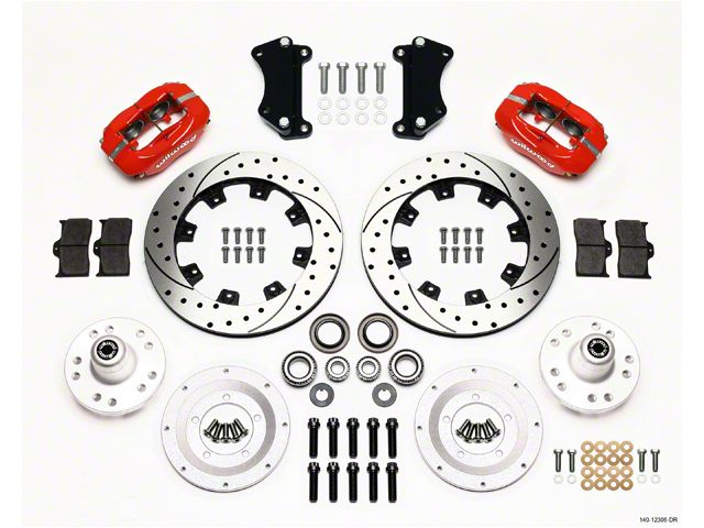 Chevy Wilwood Front Disc Brake Kit, Drop Spindle, Red Powder Coat Caliper, SRP Rotor,12.19, Forged Dynalite Big Brake Series 55-57
