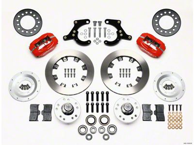 Chevy Wilwood Front Disc Brake Kit, Red Powder Coat Caliper, Plain Face Rotor,11.75, Forged Dynalite Pro Serie, 1955-1957