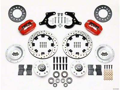 Chevy Wilwood Front Disc Brake Kit, Red Powder Coat Caliper, SRP Drilled & Slotted Rotor,11.75, Forged Dynalite Pro Series 1955-1957