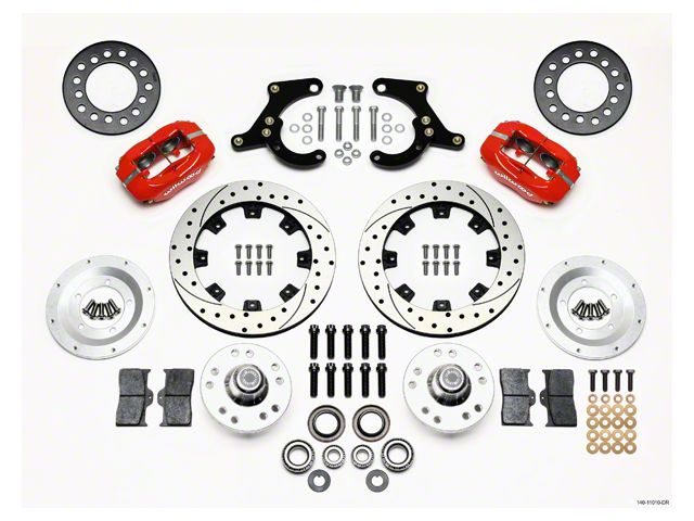 Chevy Wilwood Front Disc Brake Kit, Red Powder Coat Caliper, SRP Drilled & Slotted Rotor,11.75, Forged Dynalite Pro Series 1955-1957