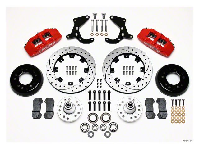 Chevy Wilwood Dynapro 6 Big Brake Front Disc Brake Kit, Red Powder Coat 6-Piston Caliper, SRP Drilled & Slotted Rotor,12.19, 1955-1957