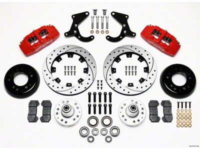 Chevy Wilwood Dynapro 6 Big Brake Front Disc Brake Kit, Red Powder Coat 6-Piston Caliper, SRP Drilled & Slotted Rotor,12.19, 1955-1957