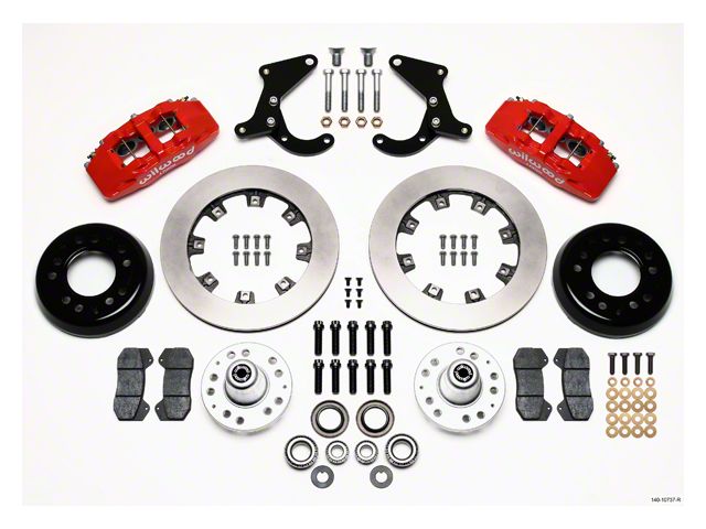 Chevy Wilwood Dynapro 6 Big Brake Front Disc Brake Kit, Red Powder Coat 6-Piston Calipers, Plain Face Rotor,12.19, 1955-1957