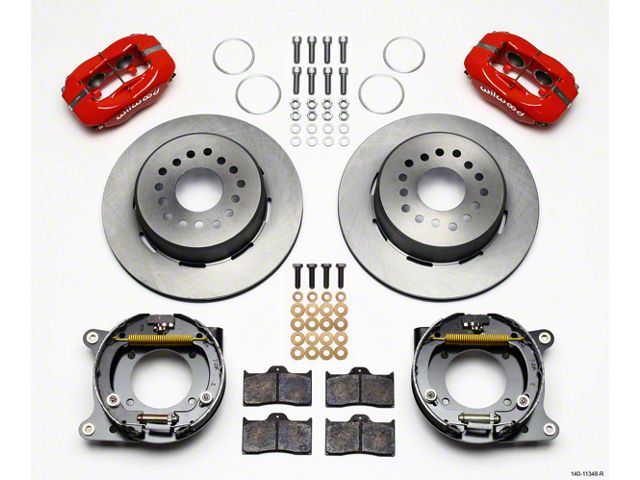 Chevy Wilwood Rear Parking Brake Kit, Dynalite Pro Series, 12.19 Red Powdercoat Plain Face Rotor, 1955-1957