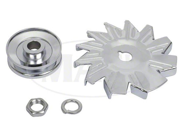 Chrome Alternator Fan/Pulley/Nut/Washer Set,Small Block Ford Style (Small Block V8)