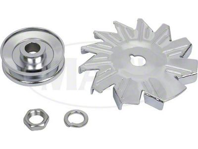 Chrome Alternator Fan/Pulley/Nut/Washer Set,Small Block Ford Style (Small Block V8)