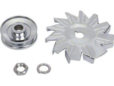Chrome Alternator Fan/Pulley/Nut/Washer Set,Small Block Ford Style