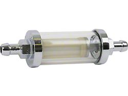 5/16-Inch In-Line Fuel Filter; Chrome with Glass Body (Universal; Some Adaptation May Be Required)