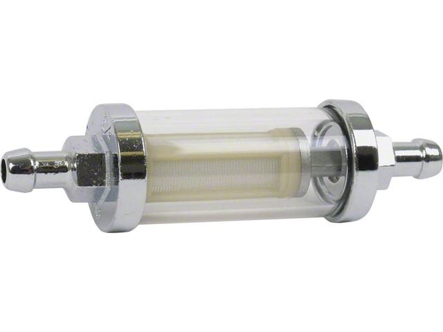 5/16-Inch In-Line Fuel Filter; Chrome with Glass Body (Universal; Some Adaptation May Be Required)