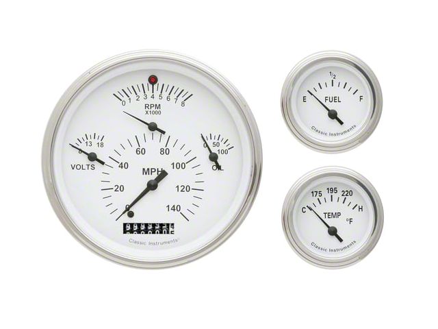 Classic Instruments Gauge Package; White (1957 150, 210, Bel Air, Nomad)