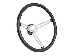 Classic Nostalgia GM Style Foam Steering Wheel with Stainless Spokes; 15-Inch; Black with Polished Cap (Universal; Some Adaptation May Be Required)