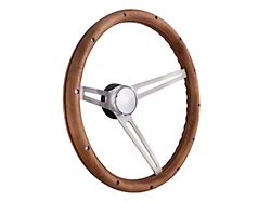 Classic Nostalgia GM Style Wood Steering Wheel with Stainless Spokes; 15-Inch; Polished Center Cap (Universal; Some Adaptation May Be Required)
