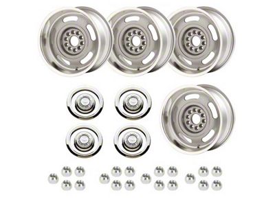 Classic Chevy - Rally Wheel Kit, 1-Piece Cast Aluminum With Flat Disc Brake Style Center Caps, Staggered 17x8 And 17x9