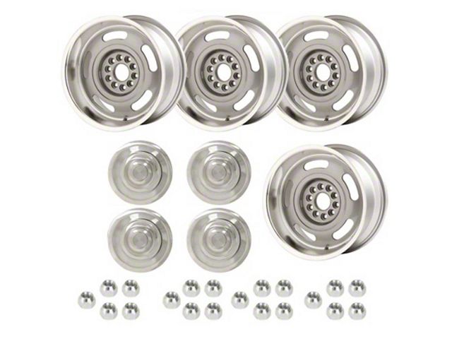 Classic Chevy - Rally Wheel Kit, 1-Piece Cast Aluminum With Plain Flat No Lettering Center Caps, Staggered 17x8 And 17x9