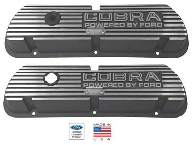 Cobra Valve Covers, Outline Letters, Black Satin Wrinkle Finish, Small-Block Ford Without EFI (Small-Block Ford, without EFI)