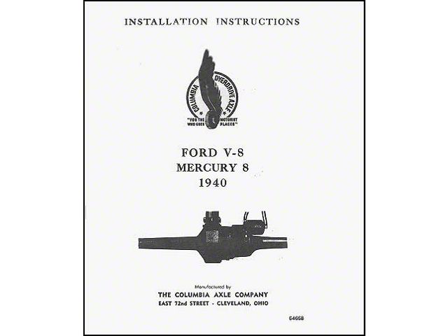Columbia Rear Axle Installation Instructions - 12 Pages - Ford & Mercury