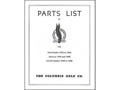 Columbia Rear Axle Parts List/ 1935-40