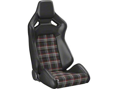 Corbeau Sportline RRX Reclining Seats; Black Vinyl/Red Plaid Cloth (Universal; Some Adaptation May Be Required)