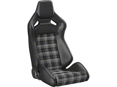 Corbeau Sportline RRX Reclining Seats; Black Vinyl/White Plaid Cloth (Universal; Some Adaptation May Be Required)