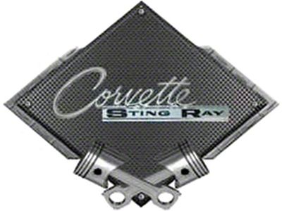 Corvette 1963-1965 Stingray Emblem Metal Sign, Black CarbonFiber, Crossed Pistons, 25 X 19