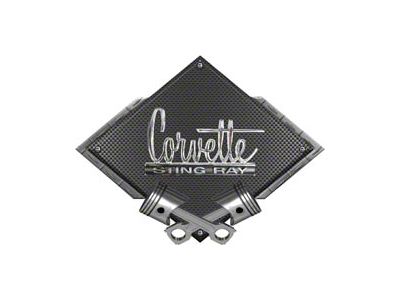 Corvette 1966-1967 Stingray Emblem Metal Sign, Black CarbonFiber, Crossed Pistons, 25 X 19