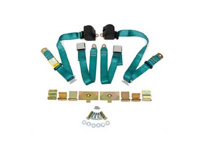 Corvette 3-Point Shoulder Harness & Seat Belt Kit, Retractable, Retrofit, Turquoise, 1956-1960