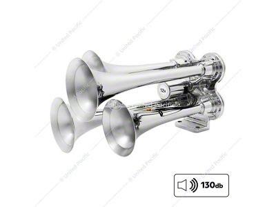 4-Trumpet Mini Train Horn; Chrome (Universal; Some Adaptation May Be Required)