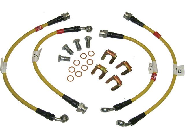 Corvette Brake Hose Set, Braided Stainless Steel, Yellow, 1984-1987