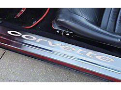 Brushed Stainless Door Sills with Corvette Lettering; White Carbon Fiber (78-82 Corvette C3)