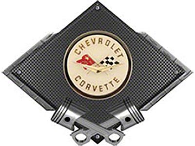 Corvette C1 1958-1960 Emblem Metal Sign, Black Carbon Fiber, Crossed Pistons, 25 X 19