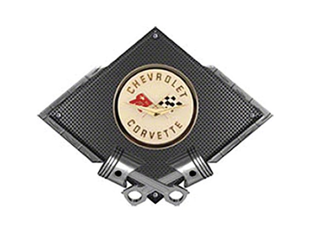 Corvette C1 1958-1960 Emblem Metal Sign, Black Carbon Fiber, Crossed Pistons, 25 X 19