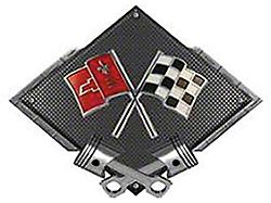 Corvette C2 Crossed Flags Emblem Metal Sign Black Carbon Fiber Crossed Pistons 25 X 19