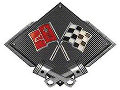 Corvette C2 Crossed Flags Emblem Metal Sign Black Carbon Fiber Crossed Pistons 25 X 19