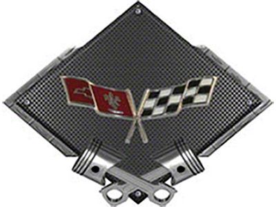 Corvette C3 1977-1979 Crossed Flags Emblem Metal Sign, Black Carbon Fiber, Crossed Pistons, 25 X 19