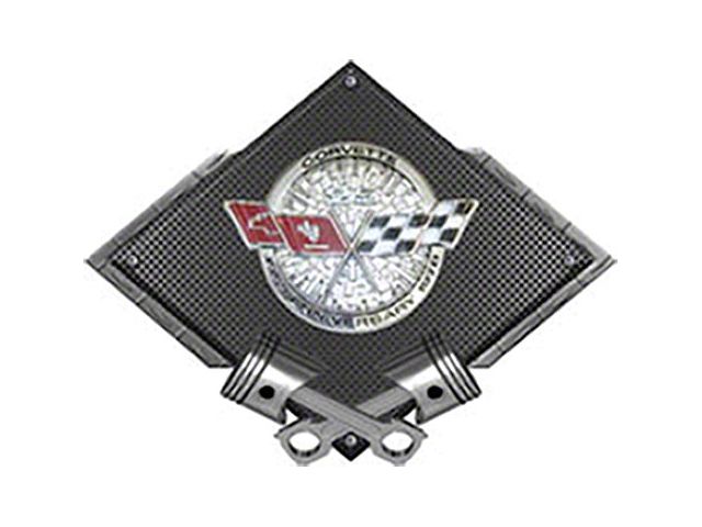 Corvette C3 1978 Anniversary Emblem Metal Sign, Black Carbon Fiber, Crossed Pistons, 25 X 19