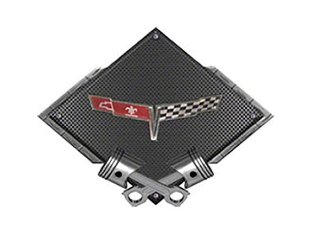 Corvette C3 1980 Emblem Metal Sign, Black Carbon Fiber, Crossed Pistons, 25 X 19