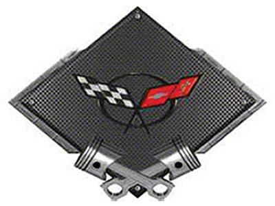 Corvette C5 1997-2004 Emblem Metal Sign, Black Carbon Fiber, Crossed Pistons, 25 X 19