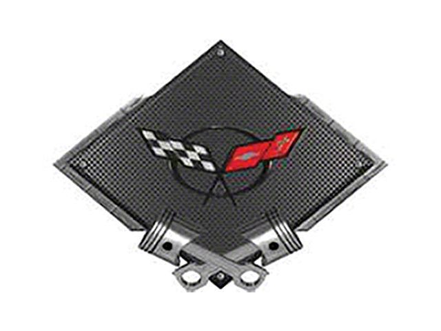 Corvette C5 1997-2004 Emblem Metal Sign, Black Carbon Fiber, Crossed Pistons, 25 X 19