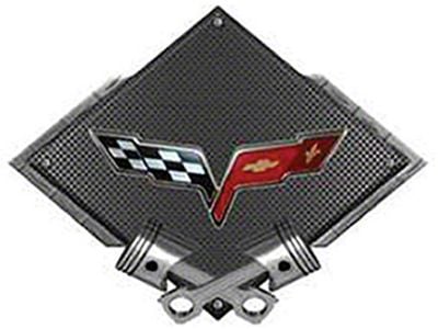 Corvette C6 2005-2013 Emblem Metal Sign, Black Carbon Fiber, Crossed Pistons, 25 X 19