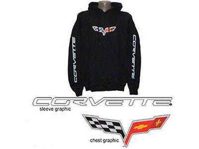 Corvette C6 Long Sleeved Sweatshirt w/Script on Sleeves,Black