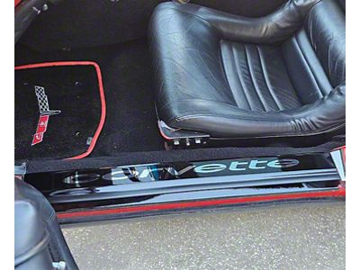Door Sill Plates with Corvette Lettering; Gloss Black (78-82 Corvette C3)
