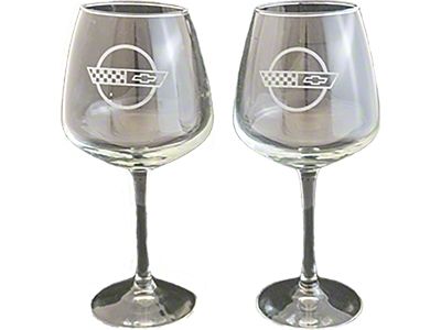 Corvette Glass, Vina Balloon Wine, 18.5 Ounce, Pair, 1984-1996 Pennant With Circle