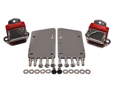 GM LS Series Motor Mount Conversion Kit; Short and Wide; Chrome; Red (63-82 Corvette C2 & C3)