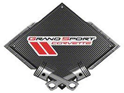 Corvette Grand Sport Emblem Metal Sign, Black Carbon Fiber,Crossed Pistons, 25 X 19