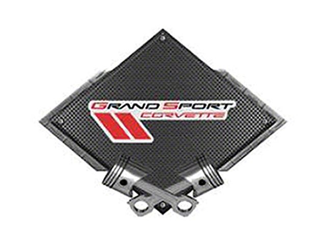 Corvette Grand Sport Emblem Metal Sign, Black Carbon Fiber,Crossed Pistons, 25 X 19