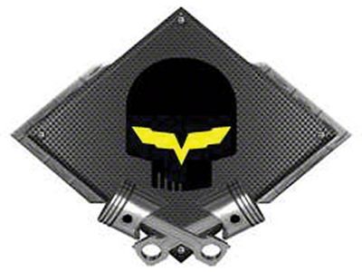 Corvette Jake Black Emblem Metal Sign, Black Carbon Fiber, Crossed Pistons, 25 X 19