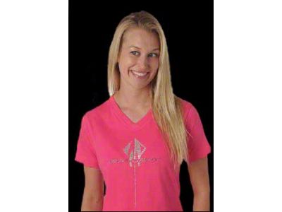 Corvette Ladies V-Neck Rhinestone Stingray Logo Hot Pink T-Shirt
